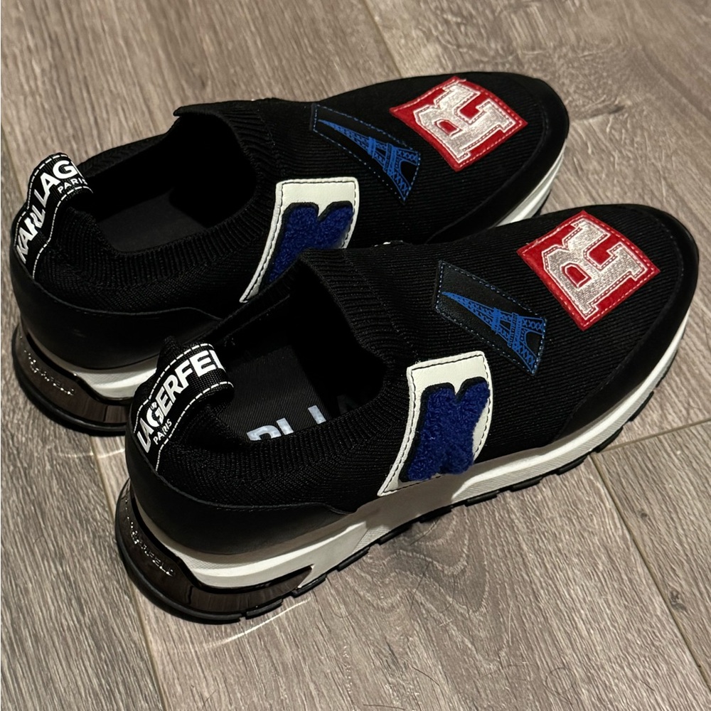 Karl Lagerfeld Black Sneakers with Red and Blue Details